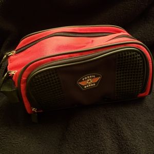 Fossil Red/Black Shave/Cosmetic Accessory Bag